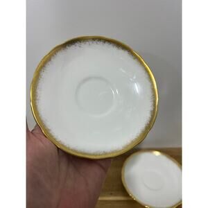 2 Vintage Hammersley Bone China Saucer; Ivory & Gold Rim